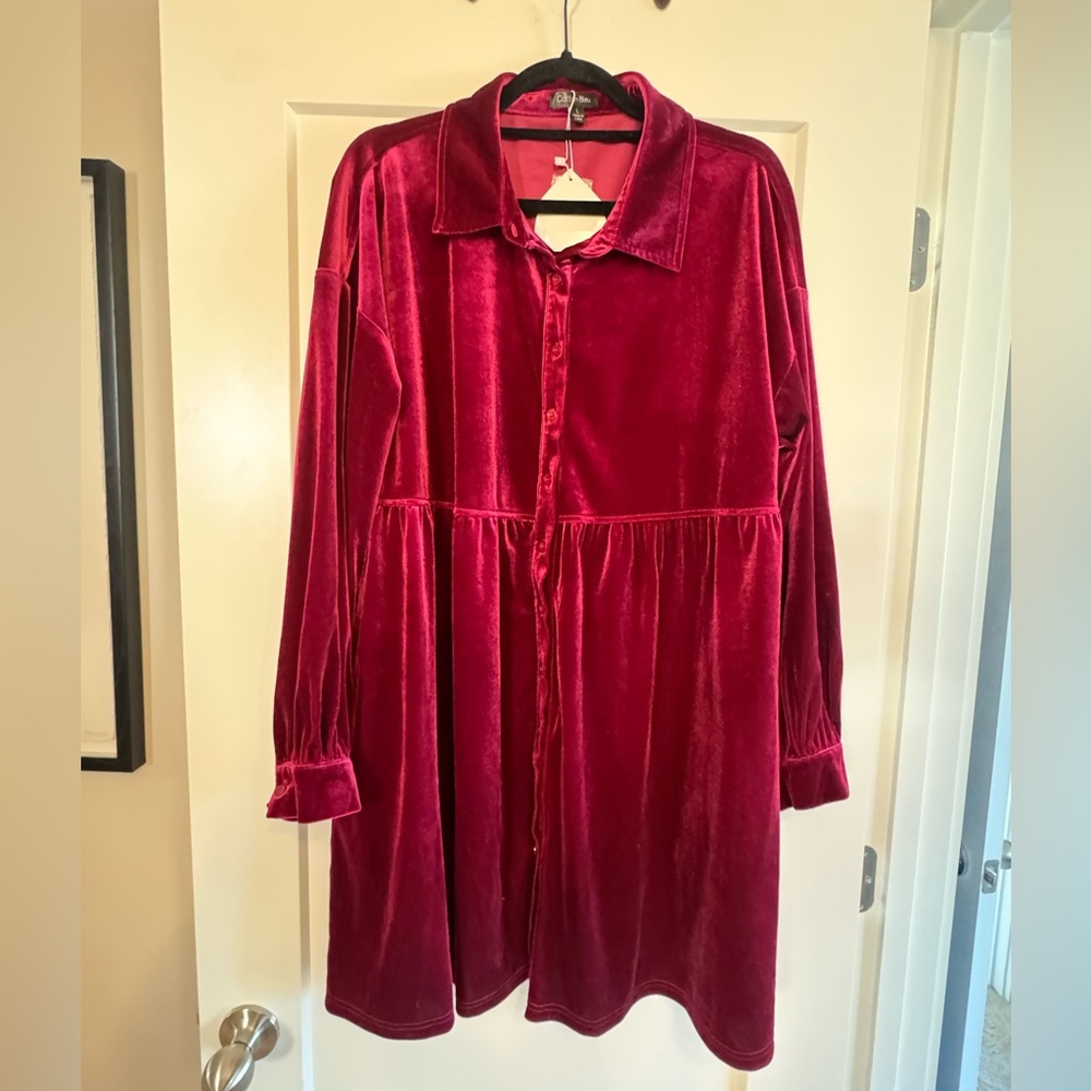 Cotton Bleu Velvet Maroon Dress